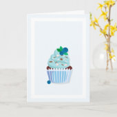 Carte Prenez un BREJY Joyeux Cupcake aux bleuets d'anniv (Fleur jaune)