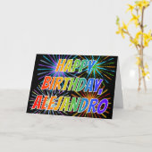 Carte Prénom "ALEJANDRO" Fun "HEUREUX ANNIVERSAIRE" (Fleur jaune)