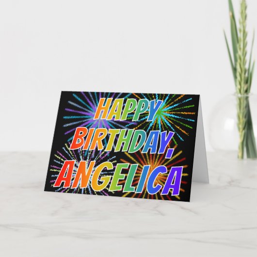 Carte Prénom "ANGELICA" Fun "HEUREUX ANNIVERSAIRE" (Devant)