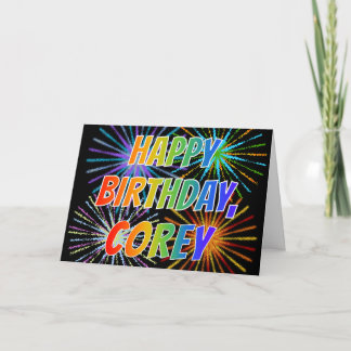 Carte Prénom "COREY" Fun "HEUREUX ANNIVERSAIRE"