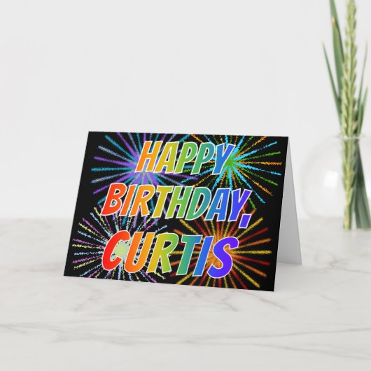 Carte Prénom "CURTIS" Fun "HEUREUX ANNIVERSAIRE" (Devant)