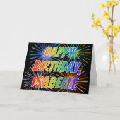 Carte Prénom "ISABELLE" Fun "HEUREUX ANNIVERSAIRE" (Fleur jaune)