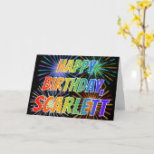Carte Prénom "SCARLETT" Fun "HEUREUX ANNIVERSAIRE" (Fleur jaune)