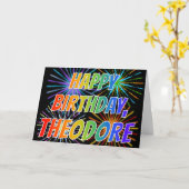 Carte Prénom "THEODORE" Fun "HEUREUX ANNIVERSAIRE" (Fleur jaune)