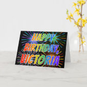 Carte Prénom "VICTORIA" Fun "HEUREUX ANNIVERSAIRE" (Fleur jaune)