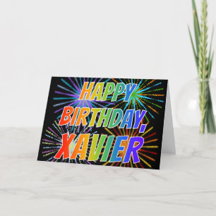 Carte Prénom "XAVIER" Fun "HEUREUX ANNIVERSAIRE"