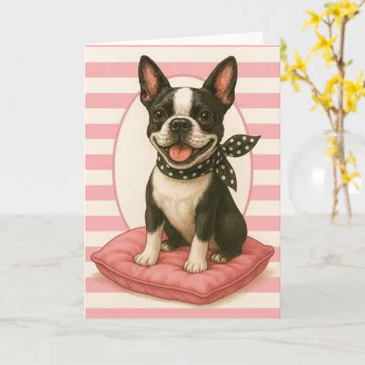 Carte Preppy Boston Terrier (Fleur jaune)