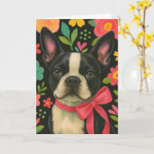 Carte Preppy Boston Terrier (Fleur jaune)