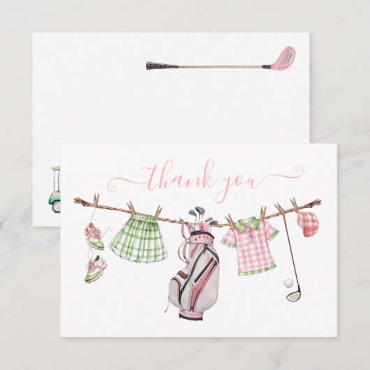 Carte Preppy Girl Golf Clothesline Merci Note (Devant / Derrière)