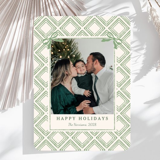 Carte Preppy Green Diamond Pattern Holiday Card