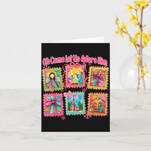 Carte Preppy Oh Come Let Us Adore Him Christian Christma (Fleur jaune)