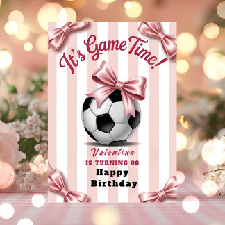 Carte Preppy Pink Bow Soccer Birthday