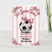 Carte Preppy Pink Bow Soccer Birthday (Devant)