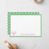 Carte Preppy Pink et Green Tennis Note (Devant/Arrière en situation)