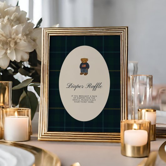 Carte Preppy Polo Teddy Bear Diaper Raffle Sign