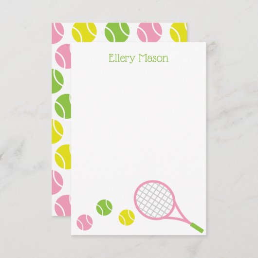 Carte Preppy Tennis Personnalisée Flat Note (Devant / Derrière)