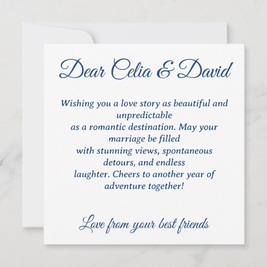 Carte Présente pour un voyage d'anniversaire Mariage Isl (Dos)