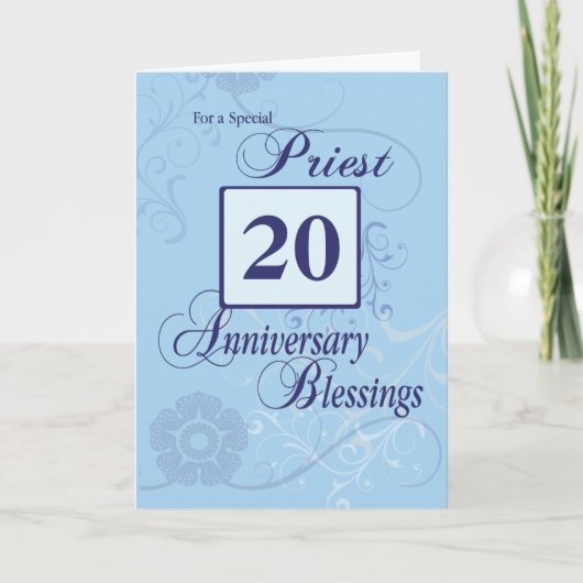 Carte Prêtre 20e année Anniversaire Bleu avec des perles (Devant)