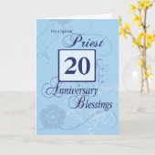 Carte Prêtre 20e année Anniversaire Bleu avec des perles (Fleur jaune)