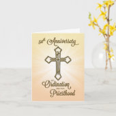 Carte Prêtre 50e anniversaire de l'Ordination Croix d'or (Fleur jaune)