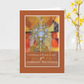 Carte Prêtre 5e Ordination Anniversaire Monstrance Hôte (Fleur jaune)