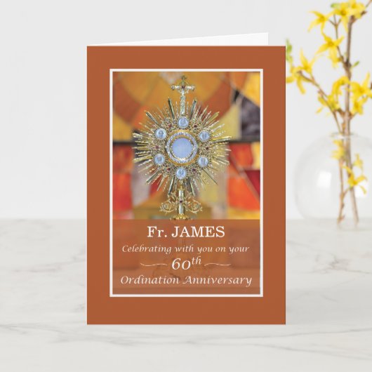 Carte Prêtre 60e Ordination Anniversaire Monstrance Host (Fleur jaune)