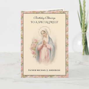 Carte Prêtre catholique Fleur Vierge Marie Religieux
