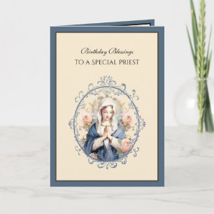 Carte Prêtre catholique Fleur Vierge Marie Religieux