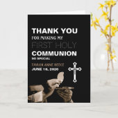 Carte Prêtre & Crucifix, Premier Merci de communion (Fleur jaune)