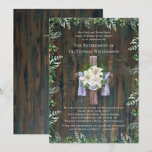 Carte Prêtre Pasteur diacre Ministre Lys de retraite (Devant / Derrière)