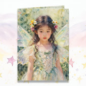 Carte Pretty Asian Fairy Girl Happy Birthday