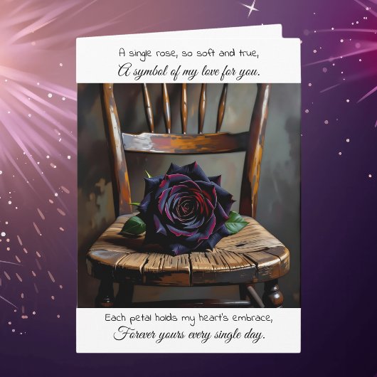 Carte Pretty Black Rose on Rustic Chair | Anniversary
