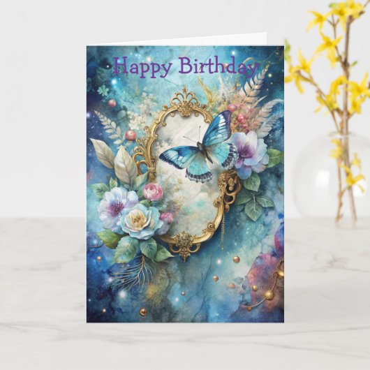 Carte Pretty Blue Butterfly (Fleur jaune)