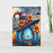 Carte Pretty Blue Halloween Pumpkin Jack-o-lantern (Devant)