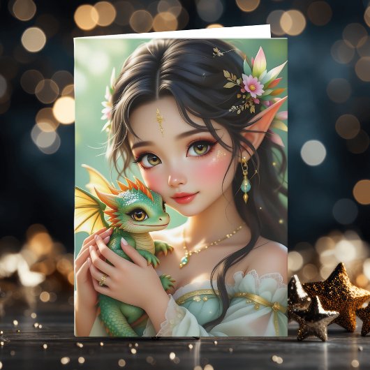 Carte Pretty Elven Fairy & Dragon | Thinking About You