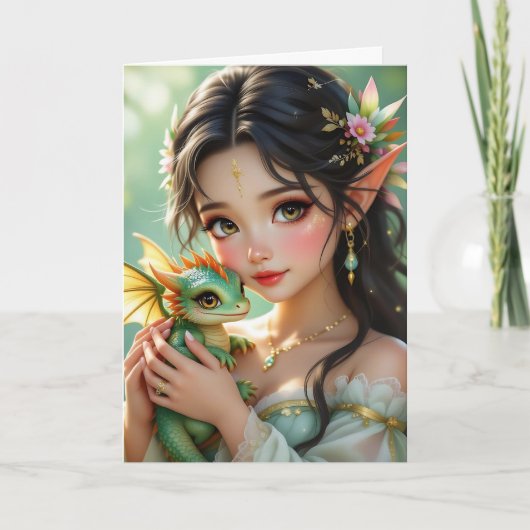 Carte Pretty Elven Fairy & Dragon | Thinking About You (Devant)