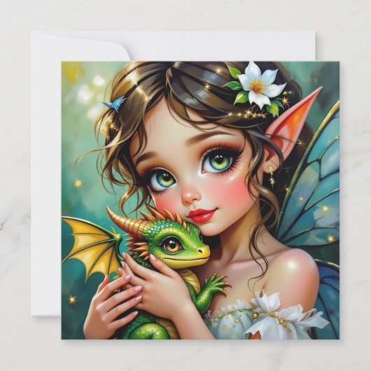 Carte Pretty Fairy and Dragon Themed Girl's (Devant)