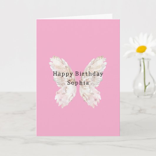 Carte Pretty Girly Pink Butterfly Wings Birthday (Petite plante)