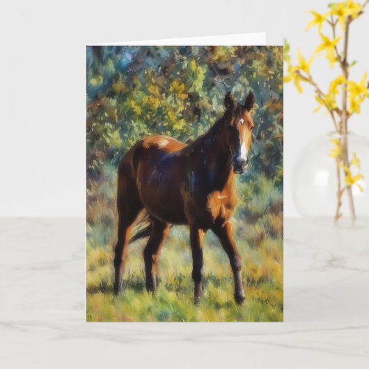 Carte Pretty Horse in Pasture Peaceful Art Card (Fleur jaune)