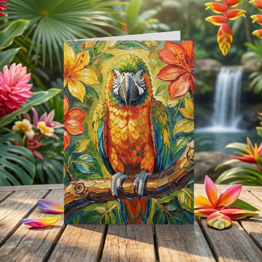 Carte Pretty Impasto Colorful Parrot Thinking About You