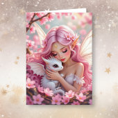 Carte Pretty Pink Elven Fairy & Dragon | Happy Birthday