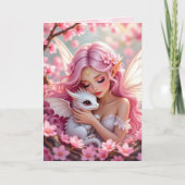 Carte Pretty Pink Elven Fairy & Dragon | Happy Birthday (Devant)