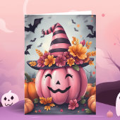 Carte Pretty Pink Halloween Pumpkin Jack-o-lantern