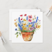 Carte Pretty Whimsical Flowers in Pot Thinking of You (Devant/Arrière en situation)