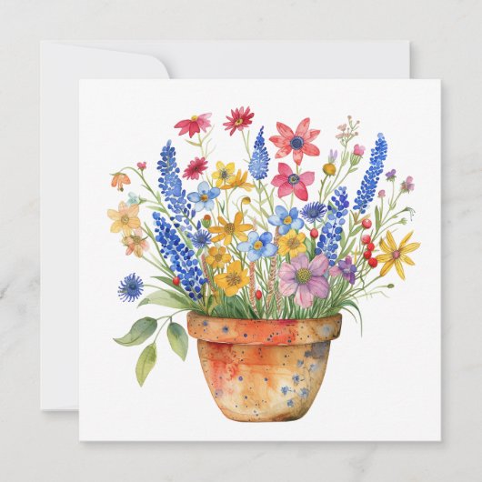 Carte Pretty Whimsical Flowers in Pot Thinking of You (Devant)
