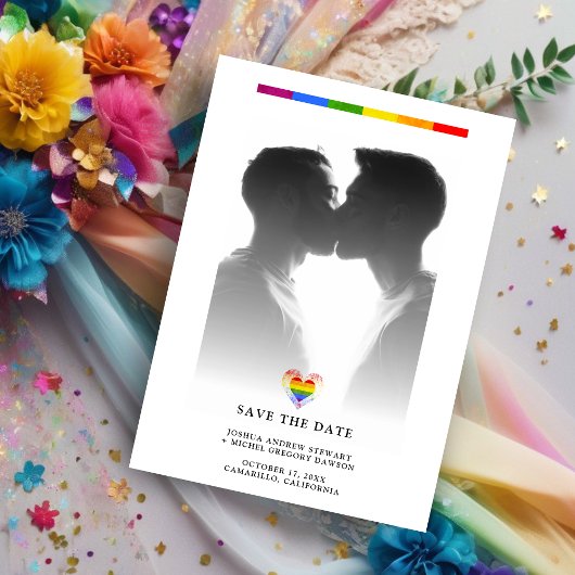 Carte Pride Rainbow Heart LGBT Gay Wedding Simple Photo