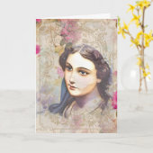 Carte Prière d'amitié religieuse Vierge Marie Vintage (Fleur jaune)