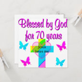 CARTE PRIÈRE DE 70E ANNIVERSAIRE (Devant/Arrière en situation)