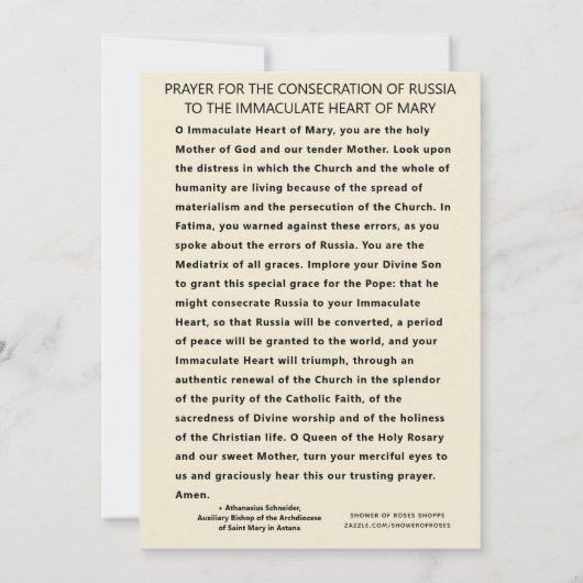 Carte Prière de consécration Immaculée Vierge Marie (Dos)