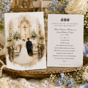 Carte Prière de mariage catholique vintage pour la marié